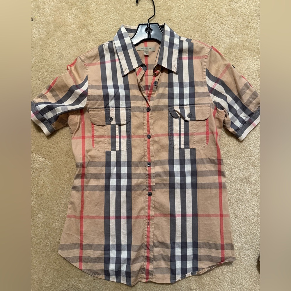 Burberry Beige and Gray Plaid Shirt
